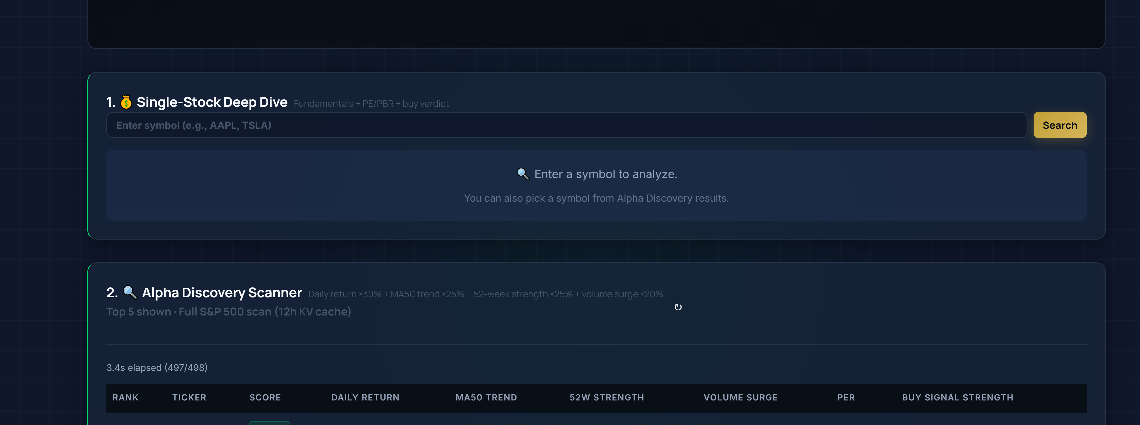 Single-Stock Deep Dive widget on Inveflo Alpha Discovery page